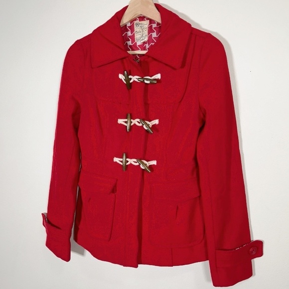 Anthropologie Tulle Red Toggle Button Coat - Picture 2 of 14